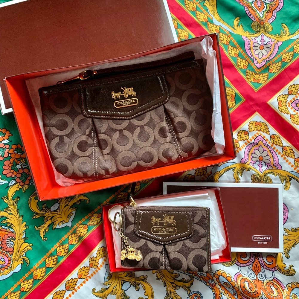 Authentic Coach purse and wallet duo with tags in box. Perfect condition.